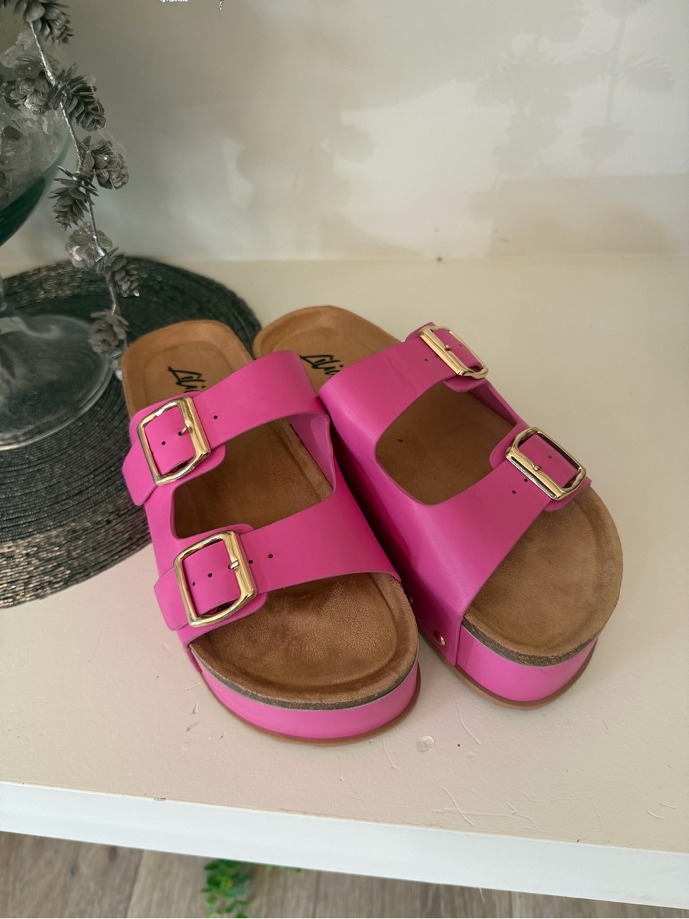 Liliana Hot Pink Double-Buckle Platform Sandals
